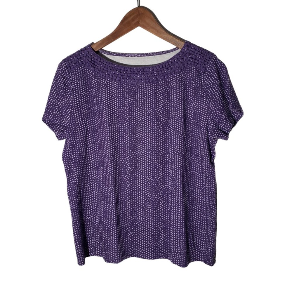 Purple, short sleeve, crochet neckline, petite large, Croft & Barrow